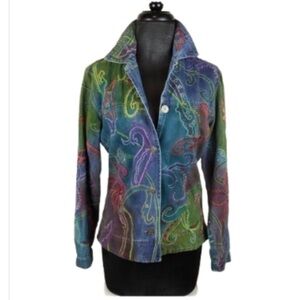 Vintage Chico's Colorful Denim Jacket Embroidered Size Small